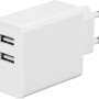 Weißer USB-Netzstecker mit zwei USB-Ports für das USB Universal-Reiseset.