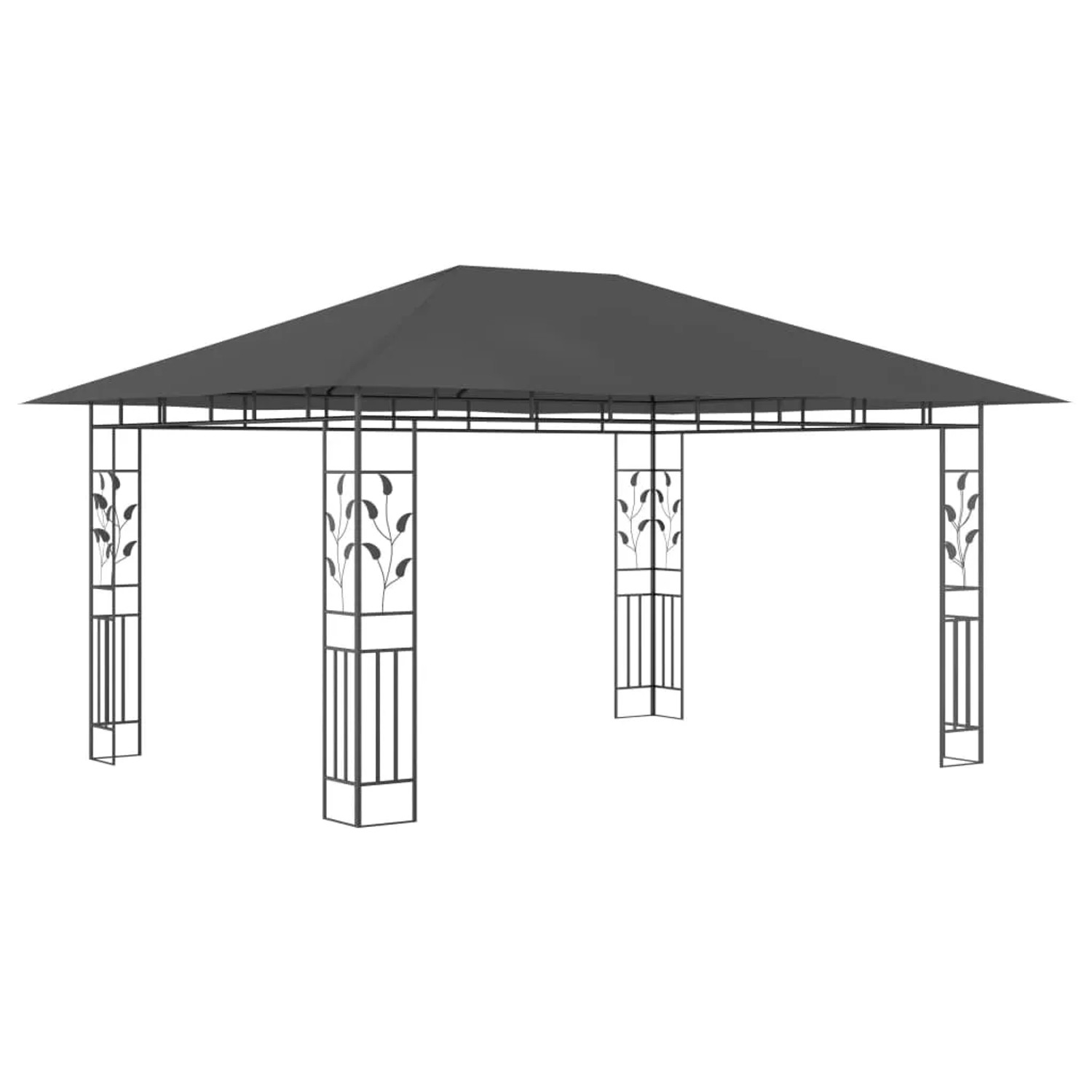Anthrazit Pavillon 4x3m mit Moskitonetz und LED-Lichterkette für Garten & Terrasse.
