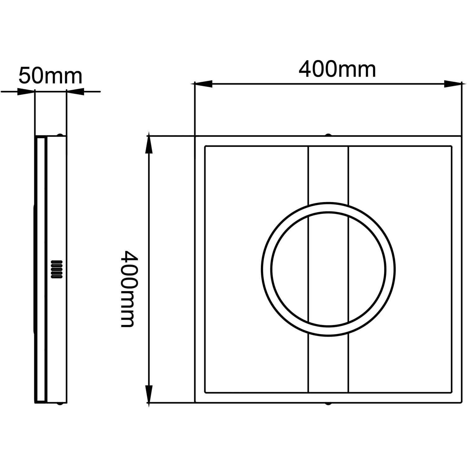 Abbildung der Brilliant LED-Deckenleuchte Maureen, schwarz, 40x40cm, mit Maßangaben.