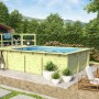 Karibu Holzpool 2 44 mm Set mit Sonnenterrasse im Garten.