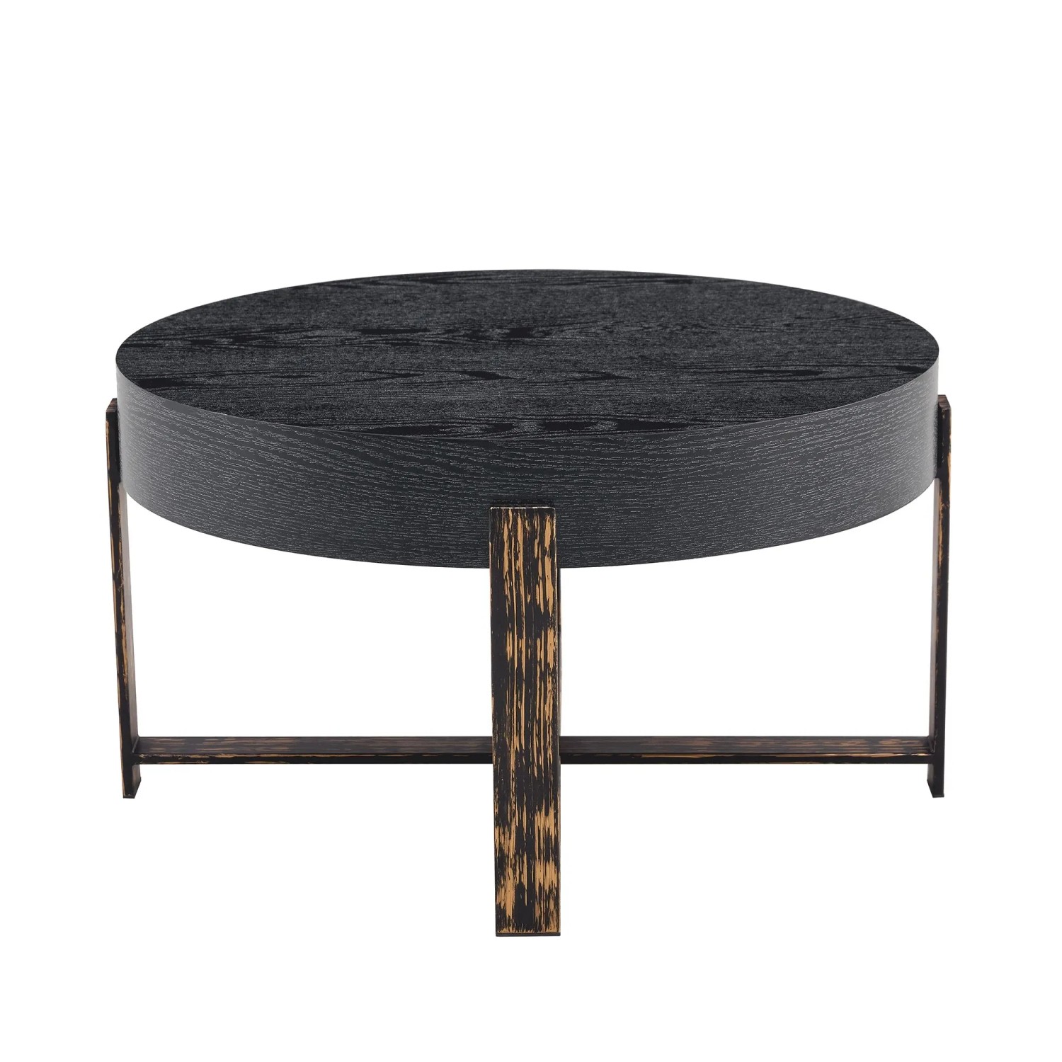 okwish Beistelltisch mit Rundem Design und Metallgestell für Wohnzimmer 68x68x39 cm Schwarz