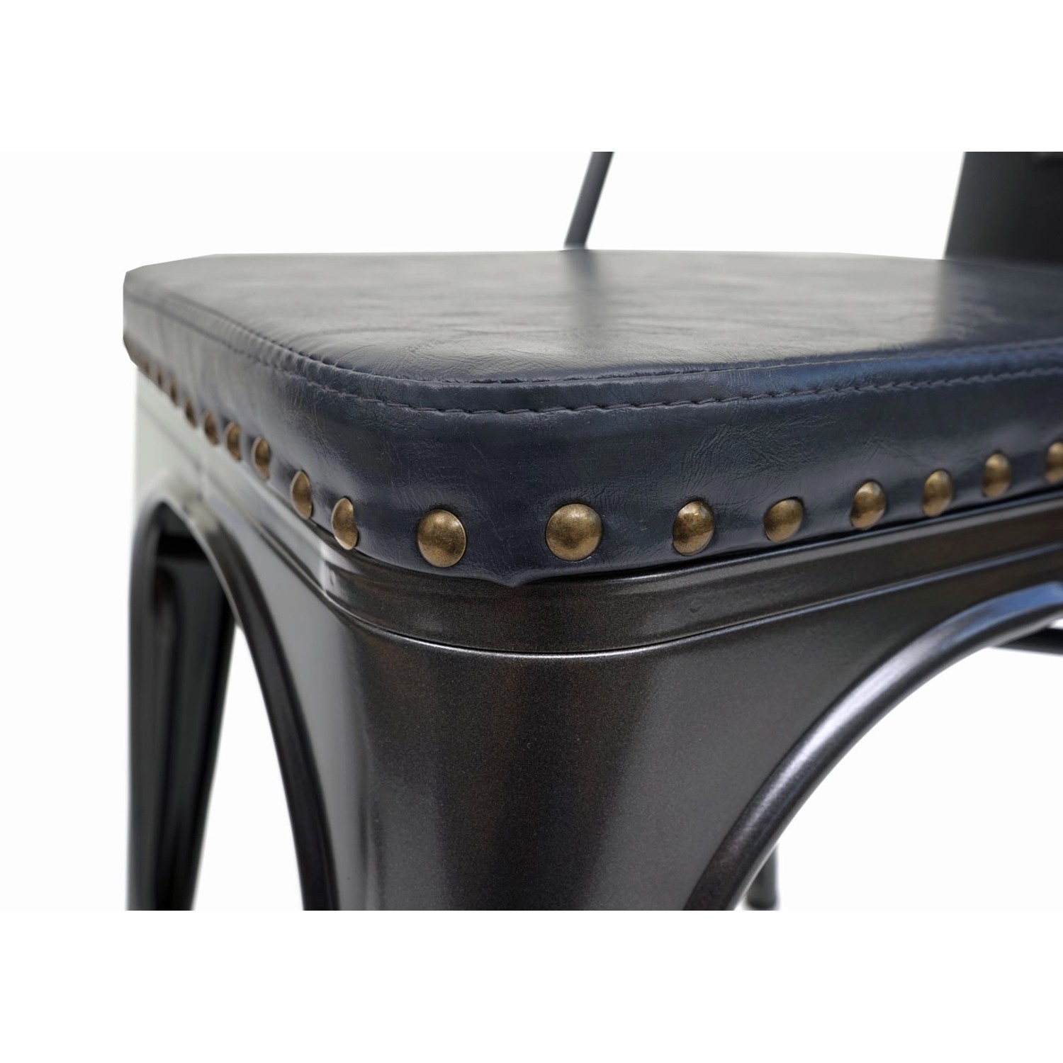 Detailaufnahme: MCW Esszimmerstuhl H10e, 2er-Set, schwarz-grau, Polsterstuhl mit Zierknöpfen.