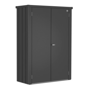 Biohort Terrassenschrank Romeo, dunkelgrau-metallic, 181x132x57cm. Gartenschrank mit Doppeltür und Drehgriff.