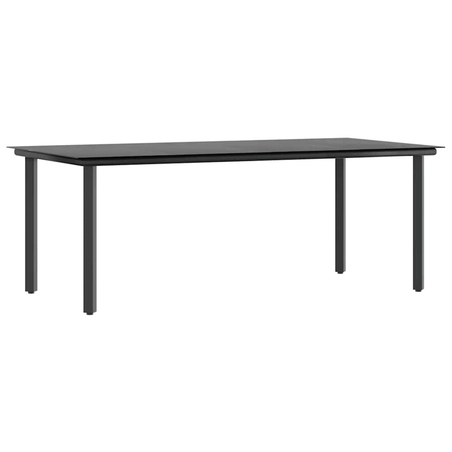 Schwarzer vidaXL Gartentisch mit Glasplatte, Teil der 7-tlg. Garten-Essgruppe.