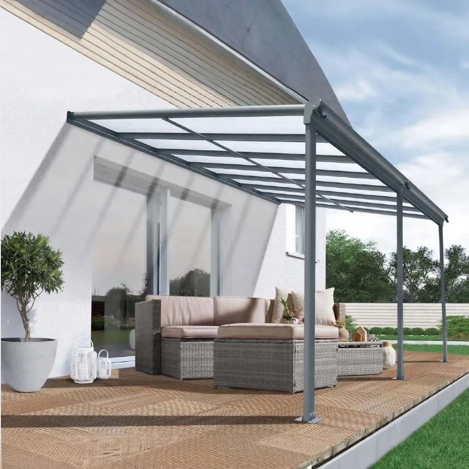 osoltus Alu Terrassenüberdachung Terrassendach Veranda Grau 435 x 300 cm