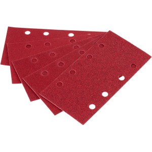 5-teiliges LUX Schleifstreifen-Set (93x185mm) für Schwingschleifer, verschiedene Körnungen, rote Farbe.