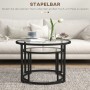 HOMCOM Couchtisch 2er-Set, stapelbar, mit schwarzem Gestell und Hartglasplatten.