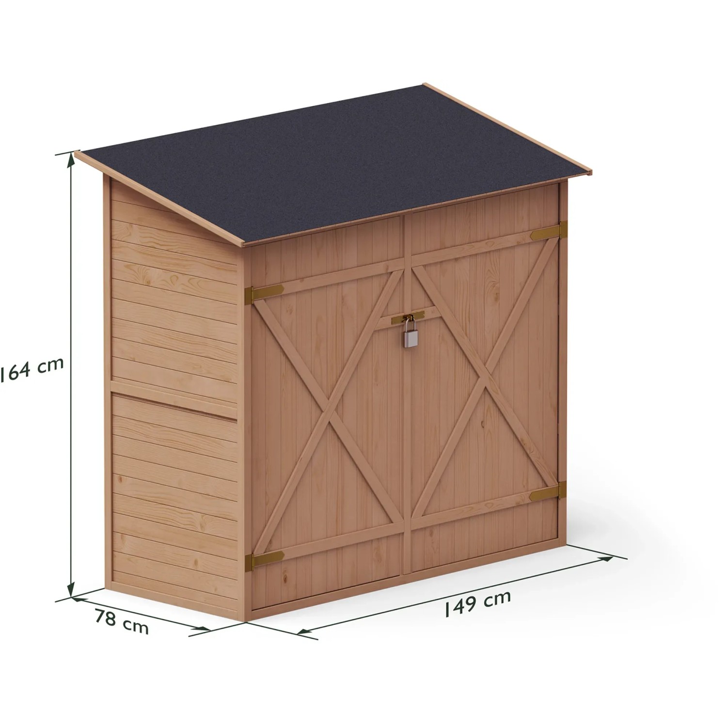 Upyard Garten-Werkzeugschuppen aus Holz, imprägniert, 150x70 cm, mit Doppeltür und schwarzem Dach.