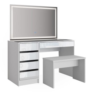 Weißer Vicco Schminktisch Sherry mit LED-Spiegel und Bank, ideal für stilvolles Schminken.