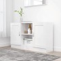 Weißes vidaXL Sideboard (120x30,5x70 cm) aus Holzwerkstoff mit zwei Türen und Fächern. Wohnzimmerschrank.