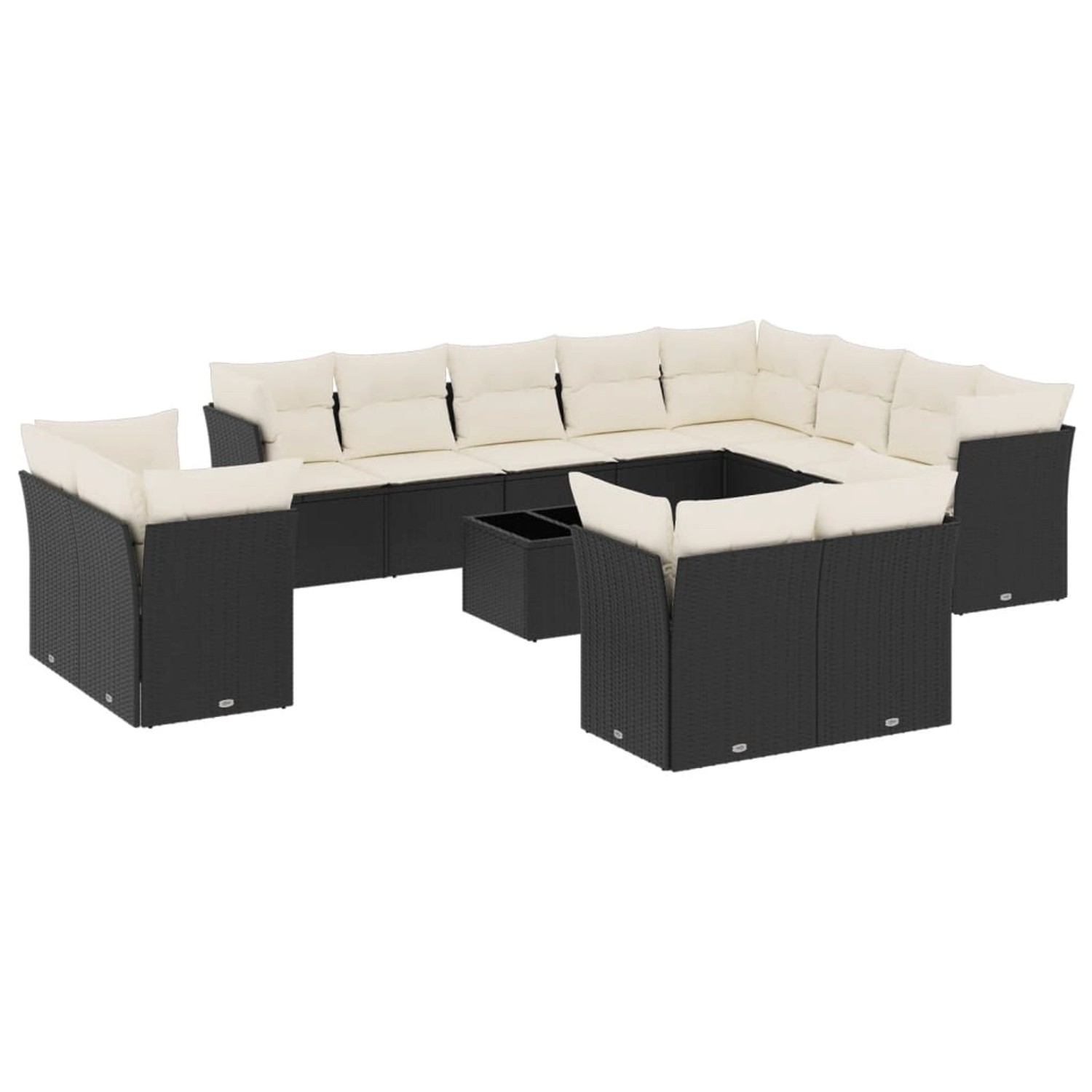 vidaXL 13-tlg Garten-Sofagarnitur mit Kissen Schwarz Poly Rattan Modell 45