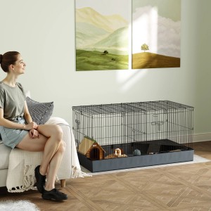 Schwarzer PawHut Kleintierkäfig aus Stahl und Oxfordstoff, 121x61x61cm, mit Zubehör.