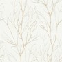 Weiße Vliestapete mit goldenem Baum Design für Wohn- und Schlafzimmer.