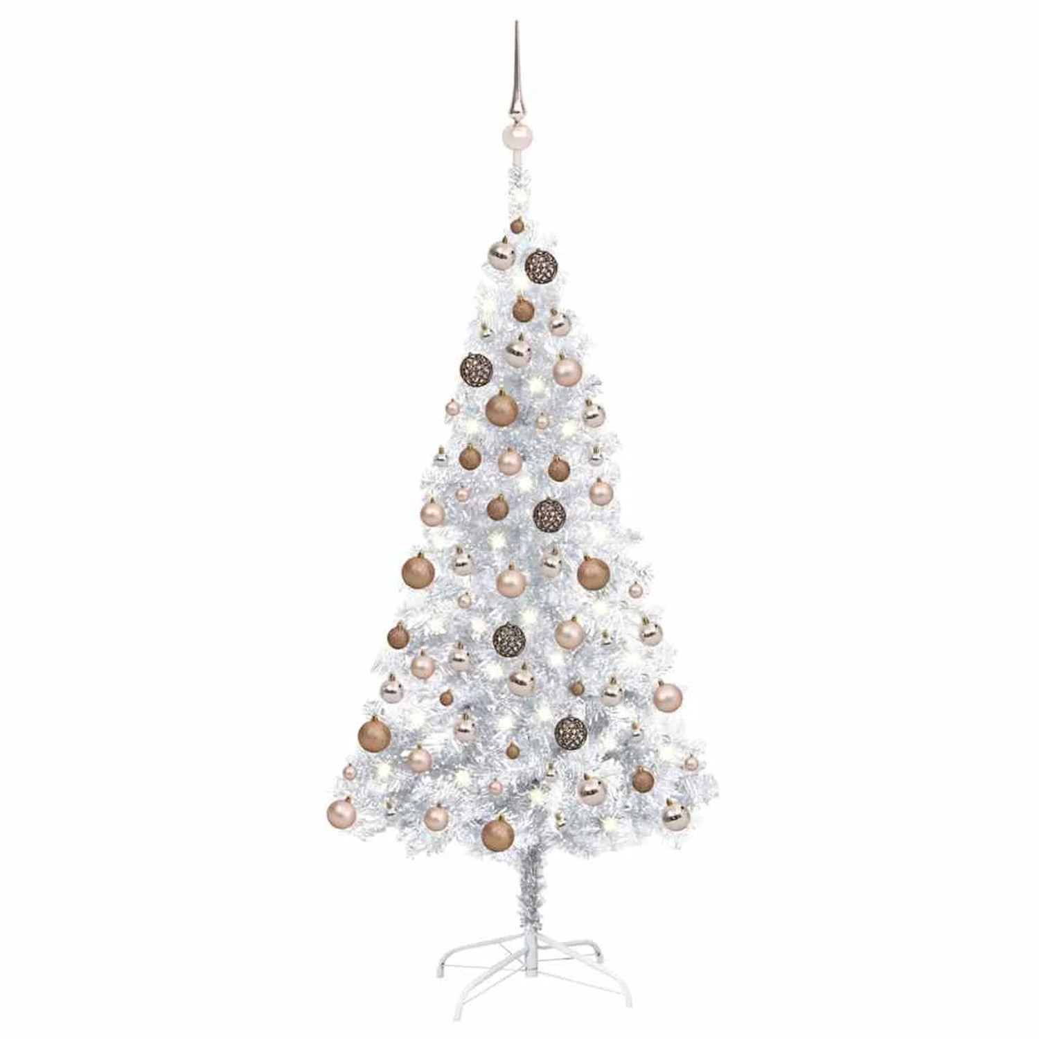vidaXL Künstlicher Weihnachtsbaum Beleuchtung & Kugeln Silber 150 cm 3077609