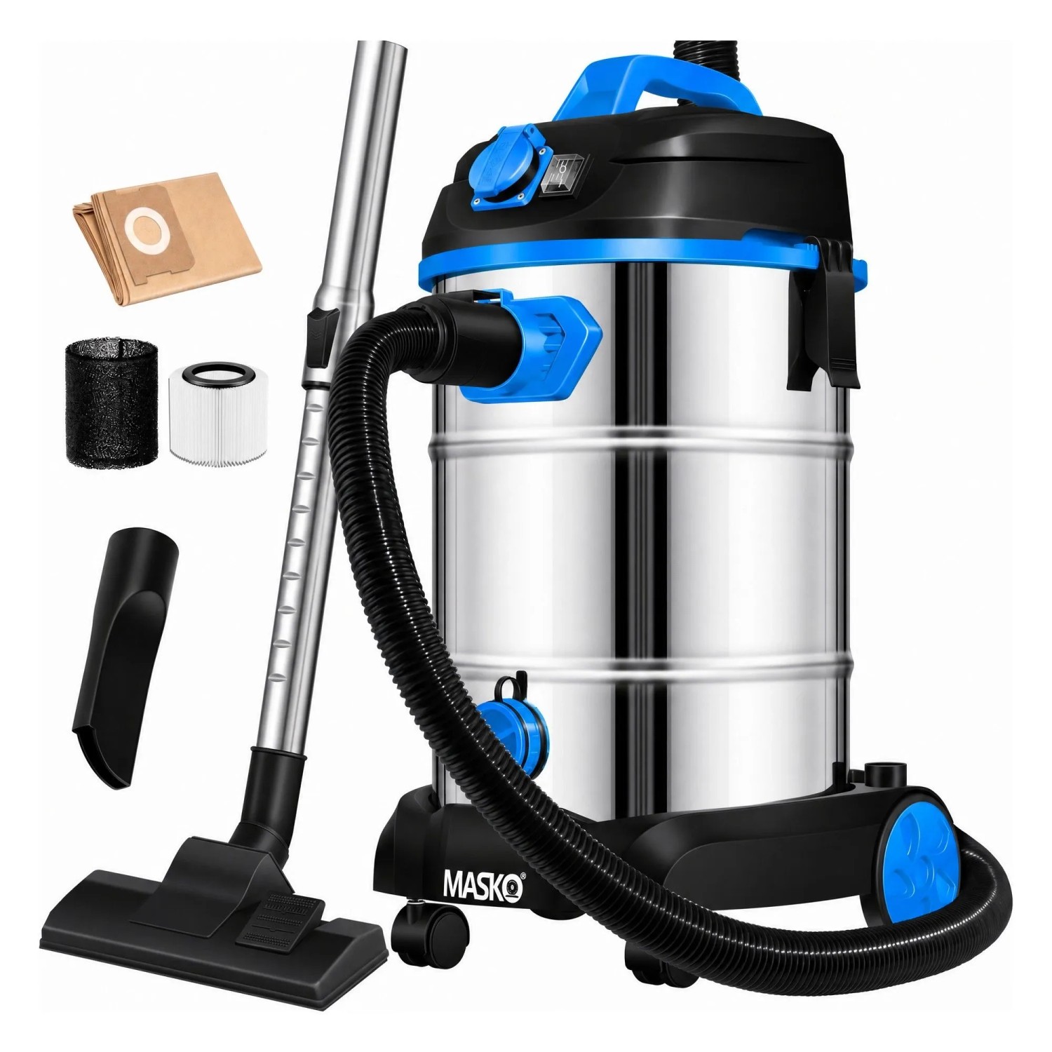 MASKO Industriestaubsauger Nass-Trockensauger Edelstahl Max. 1800 W Blau