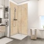 Schulte Duschrückwand Decodesign Stein Kalkstein hell, 210x100cm im Badezimmer.