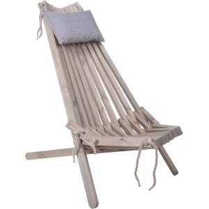 Aschgrauer Garden Pleasure Relaxsessel Falun aus Kiefernholz mit Kopfkissen.