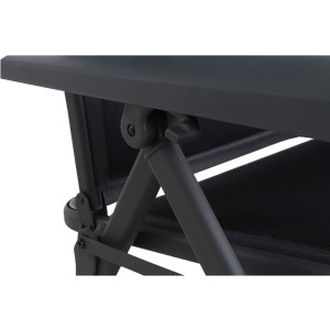 Detailansicht: Anthrazitfarbene Siena Garden Campingliege Premium XL mit AirMesh-Gewebe.