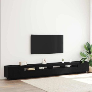 Modernes, schwarzes 3-teiliges TV-Schrank Set von vidaXL, 300x35x40cm, aus Holzwerkstoff mit LED-Streifen.