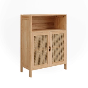 Vicco Midischrank Liora aus Bambus mit zwei Rattantüren, 60x80 cm. Badregal für mehr Stauraum.