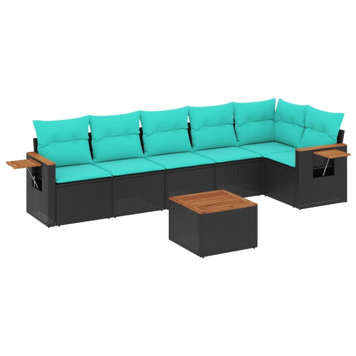 vidaXL 7-Tlg Garten-Sofagarnitur mit Kissen Schwarz Poly Rattan 3226834
