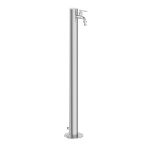 GardWell Wasserzapfstelle Comfort Round aus gebürstetem Edelstahl, 93 cm hoch, mit zwei Auslässen für Garten.