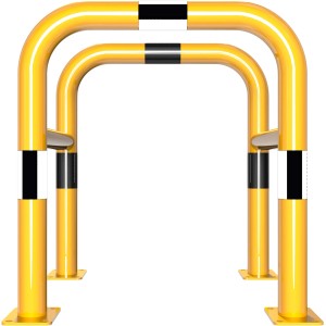 Schake Schutzbügel, gelb-schwarz, zum Aufdübeln, 600x650 mm, für Anfahrschutz von Säulen.