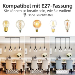 ZMH Pendelleuchte 4-flammig, Vintage Glas-Schirme im Esszimmer. E27-kompatibel, zeigt Lichtfarben 3000K-6000K.