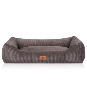 Braungraues Knuffelwuff Hundebett Olivia Cord, Größe M-L, für Hunde, gemütliches Hundekörbchen.