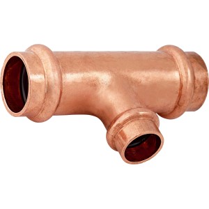 Kupfer Press-Reduzier-T-Stück 22x15x22 mm für Kupferrohr-Installationen.