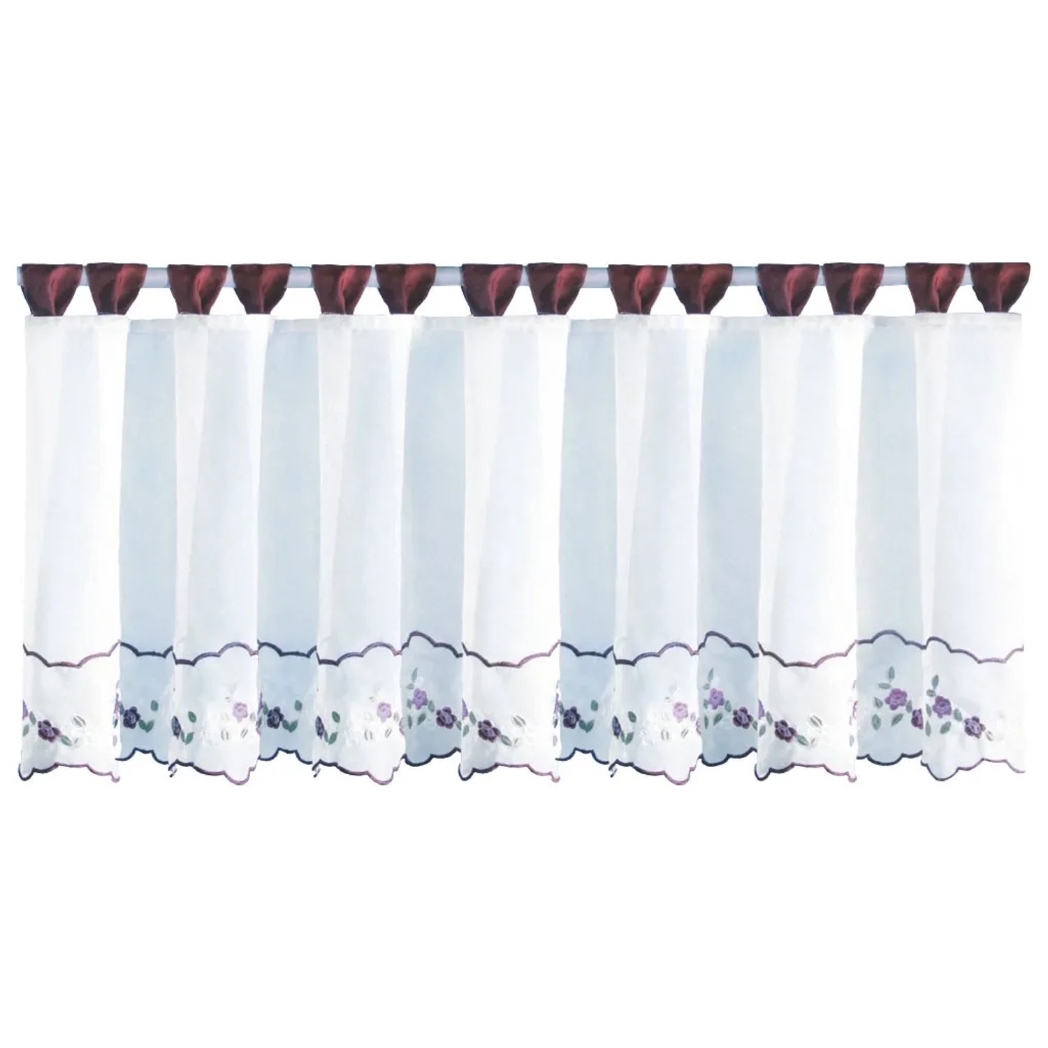 Weinrote Bistrogardine mit Schlaufen, 150x45 cm, Blumenmuster. Fenstervorhang für Küche & Co.
