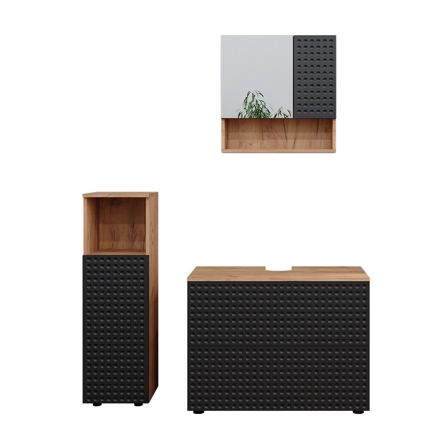 Vicco Badmöbel-Set Irma Goldkraft Eiche/Anthrazit 3 Teile mit Midischrank O günstig online kaufen