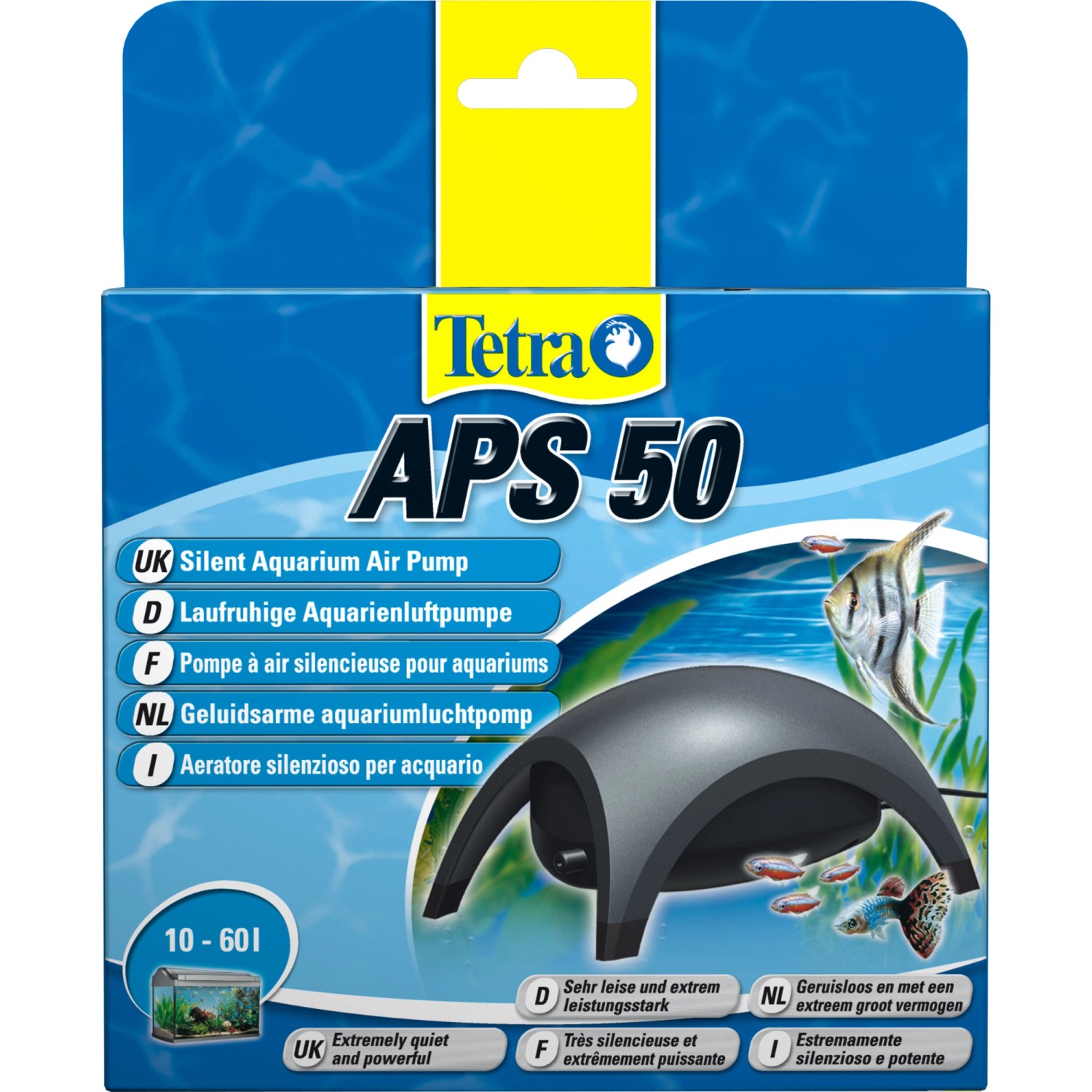 Tetra APS 50 Aquarienluftpumpe, schwarz, für Aquarien von 10-60l. Leise und zuverlässig.