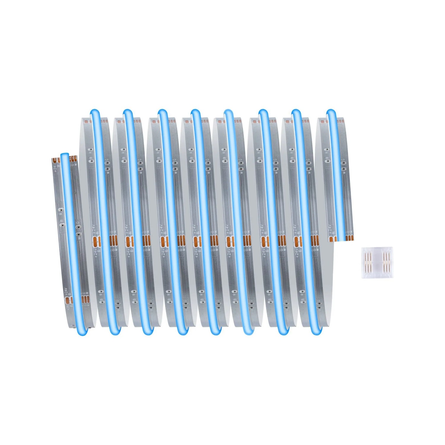 Paulmann MaxLED 1000 RGBW LED-Streifen-Erweiterung, 2,5 m, aufgerollt, blau leuchtend, mit Verbinder.