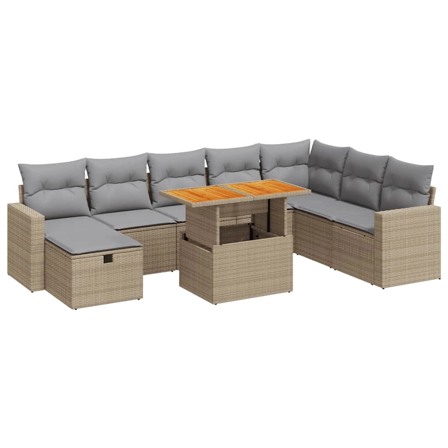 vidaXL 9-Tlg Garten-Sofagarnitur mit Kissen Beige Poly Rattan Akazie 332801 günstig online kaufen