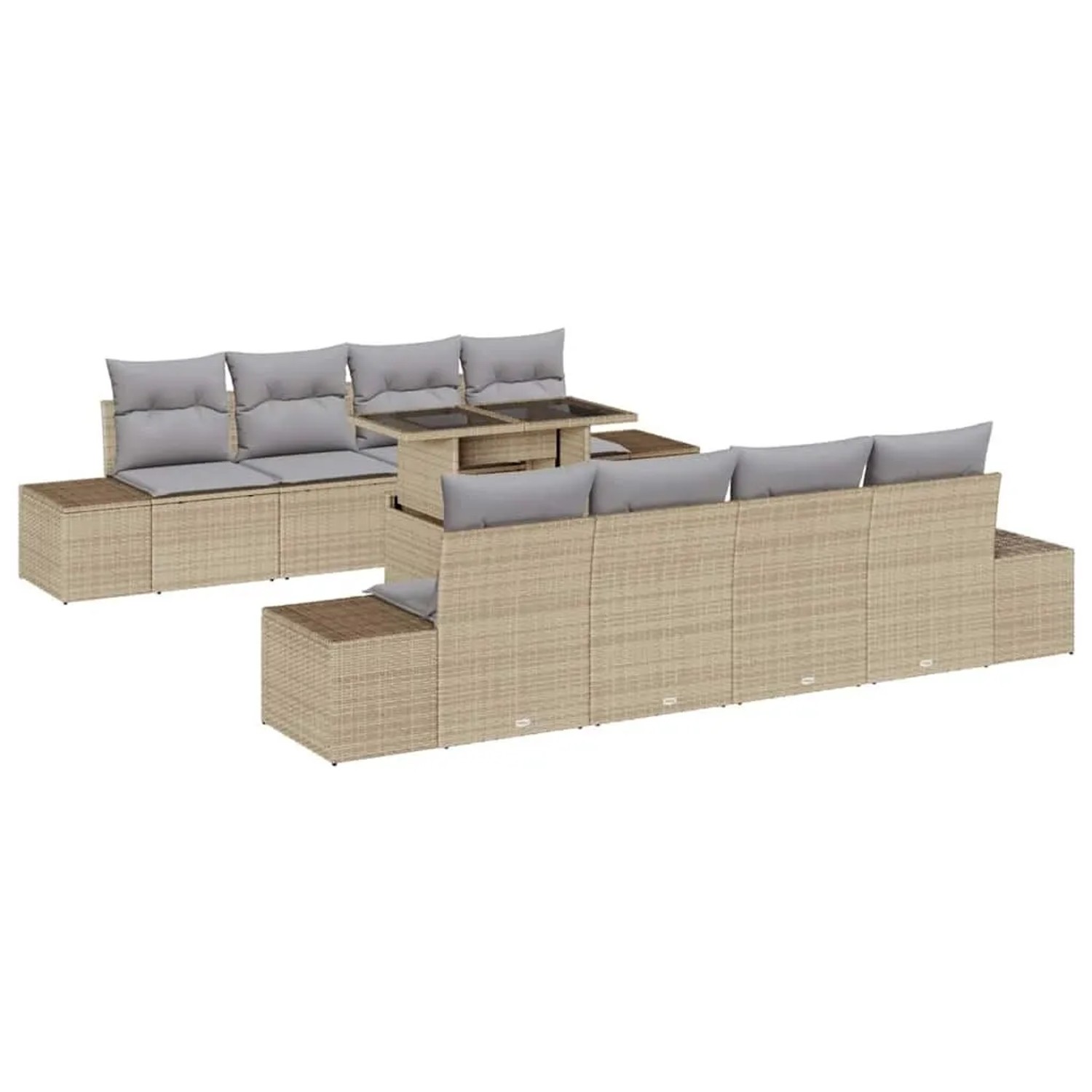 vidaXL Gartensofa-Set mit Kissen mit Speicher 9 Stk Beige und Hellgrau 3357883