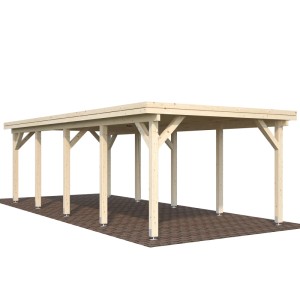 Palmako Flachdach-Einzelcarport Karl aus naturbelassenem Holz, 360x762 cm.