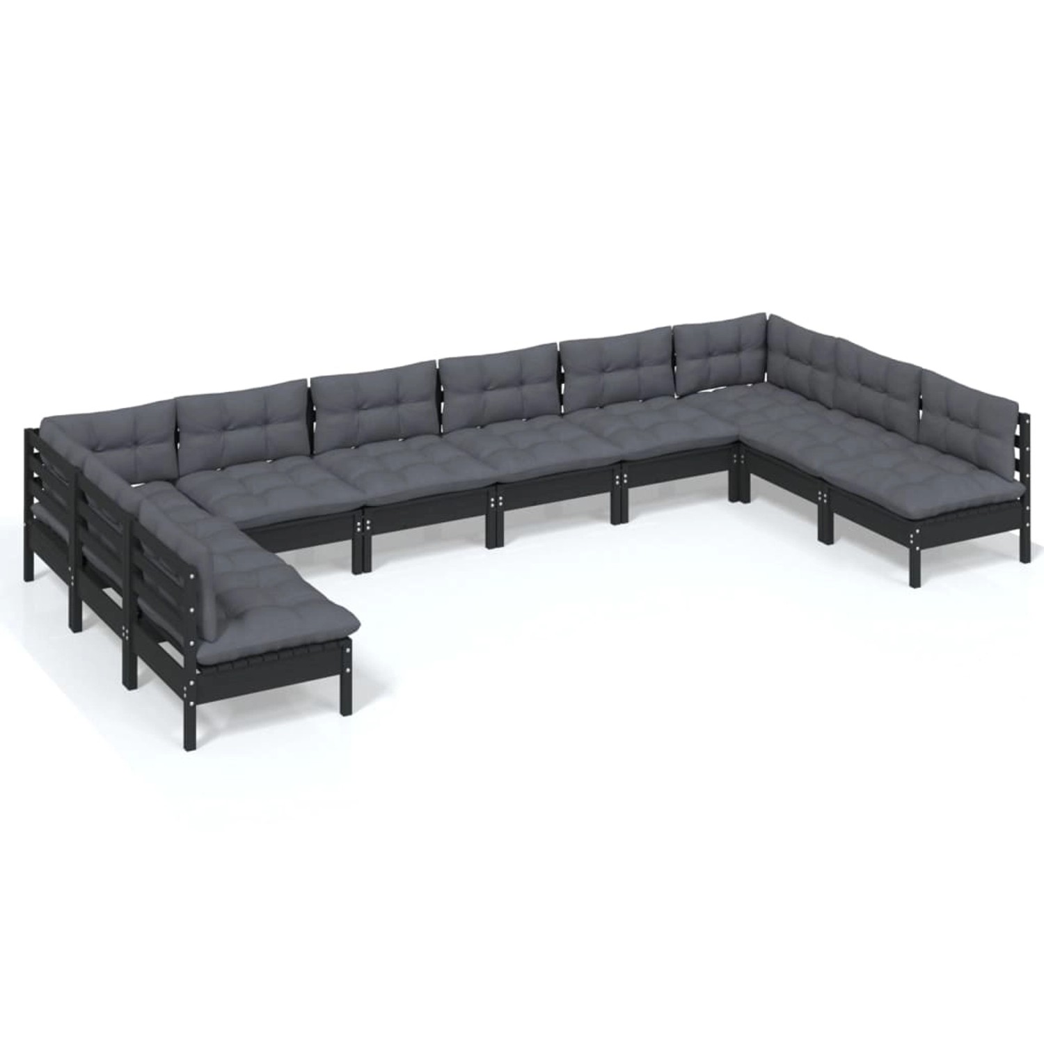 vidaXL 10-tlg Garten-Lounge-Set mit Kissen Schwarz Kiefer Massivholz Modell günstig online kaufen