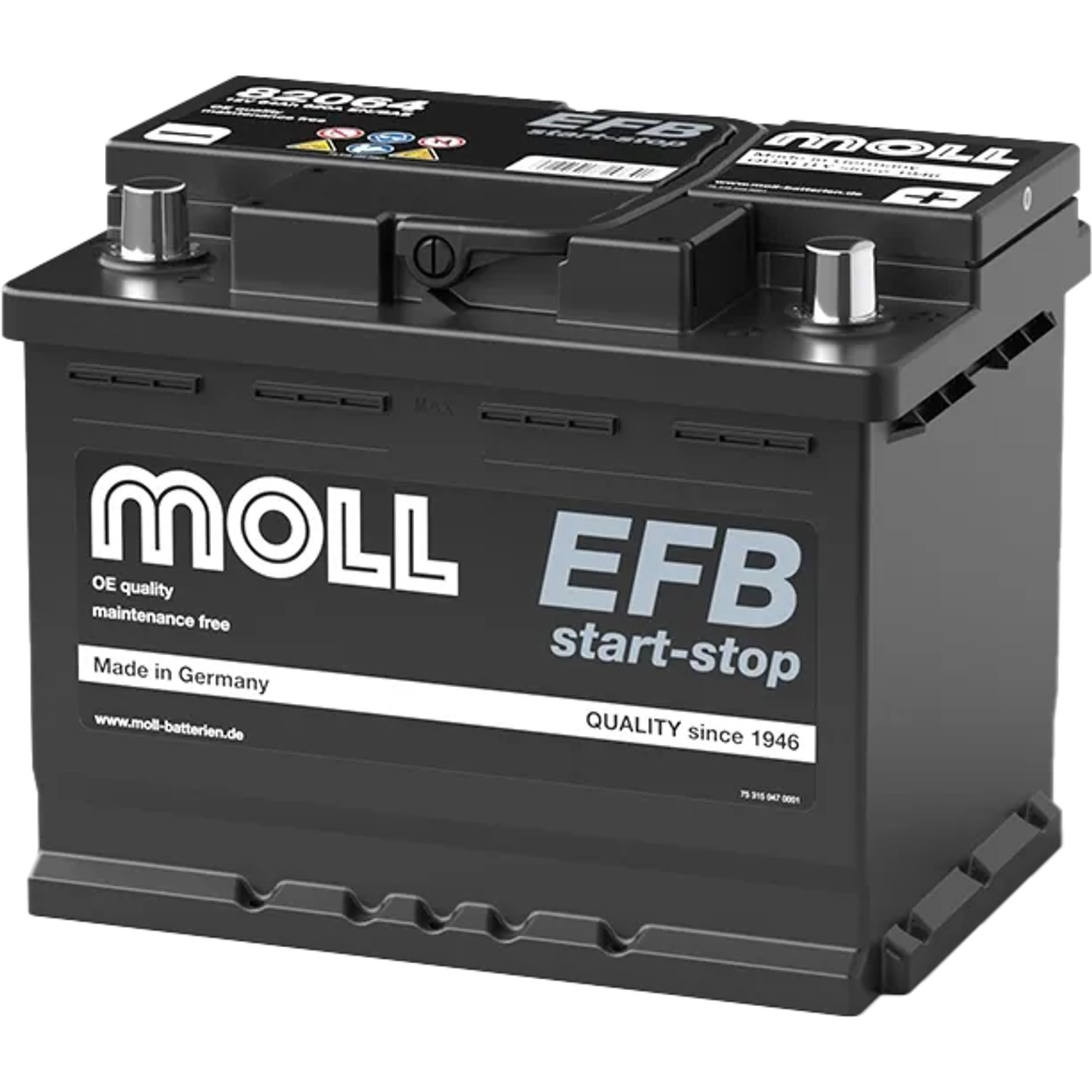 MOLL Batterien 82064 12V 64Ah 620A EFB Start-Stop Starterbatterie Made in Germany