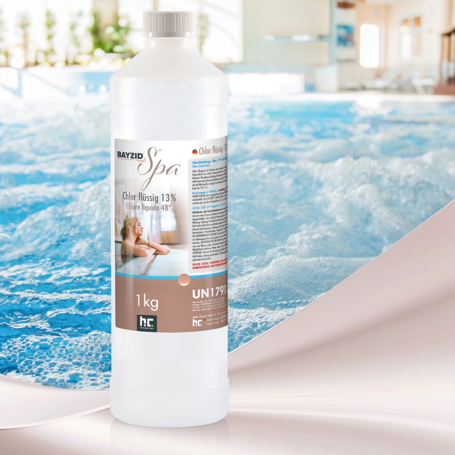 Bayzid Spa Chlor Flüssig 1kg für Whirlpools und Planschbecken zur Pool Desinfektion.
