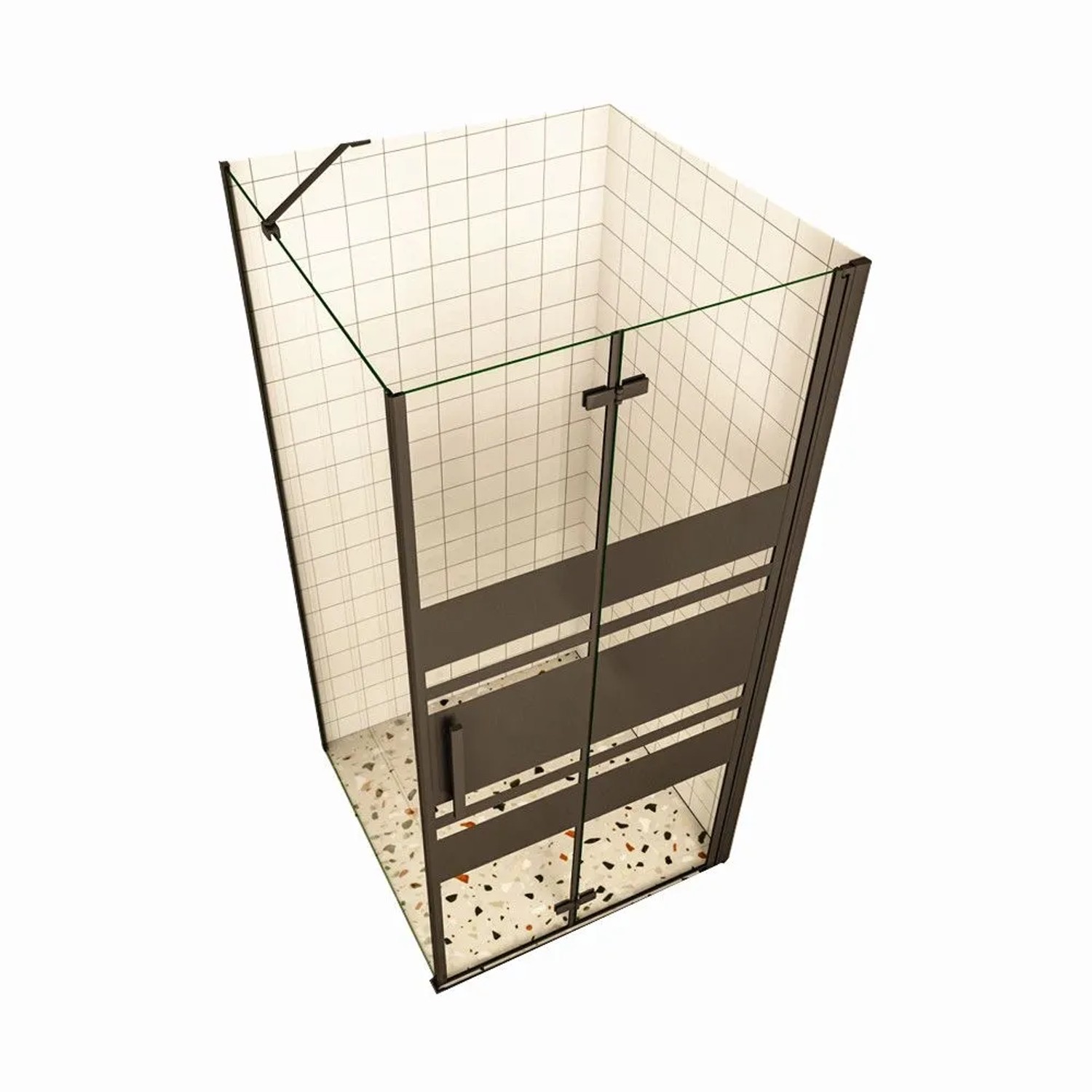 Duschparadies Duschkabinen 120 x 90 x 195cm Eckig Falttür x Seitenwand 6mm Nano Glas Gestreiftesglas Rechts Drehtür Duschtür Schwarz Eckdusche