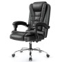 Schwarzer ergonomischer Bürostuhl mit hoher Rückenlehne, PU-Leder und Rollen. Höhenverstellbar für Komfort im Büro.