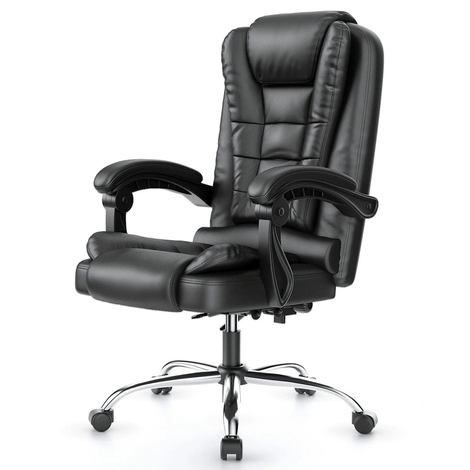 Rattantree Ergonomischer Bürostuhl Höhenverstellbar mit Liegefunktion Großer Sitz und Hochlehner Schwarz