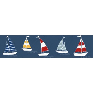 Bricoflor Kinder Bordüre mit Segelbooten, selbstklebend, blau. Maritime Tapetenbordüre für Jungen.