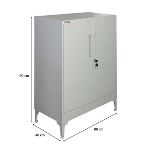 PROREGAL Flügeltürenschrank ELEPHANT Mit Beinen & 2 Türen Abschließbar HxBxT 90x80x40cm 2 Ebenen Stahl Pulverbeschichtet Lichtgrau