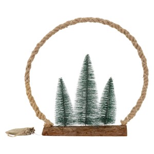 LED Jute Weihnachtskreis mit Tannenbäumen, 45 cm, warmweiß, für stimmungsvolle Weihnachtsdekoration.