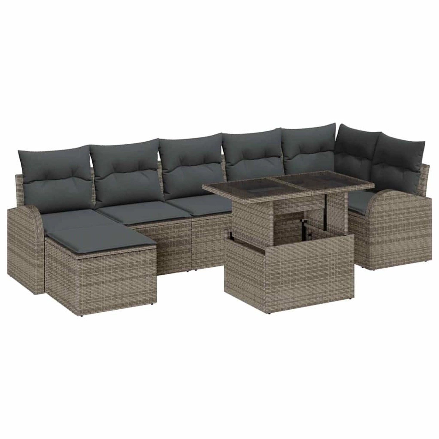 vidaXL Garten-Sofa-Set mit Speicher 8-Tlg Grau Poly Rattan 3357422 günstig online kaufen