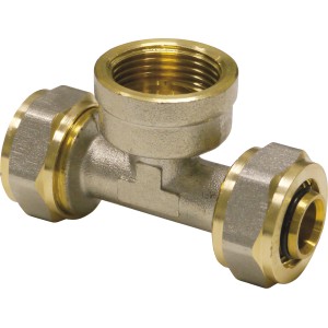PIPETEC Schraub-T-Stück 20 mm, Messingfitting mit Innengewinde für Wasser-, Heizungsinstallation.