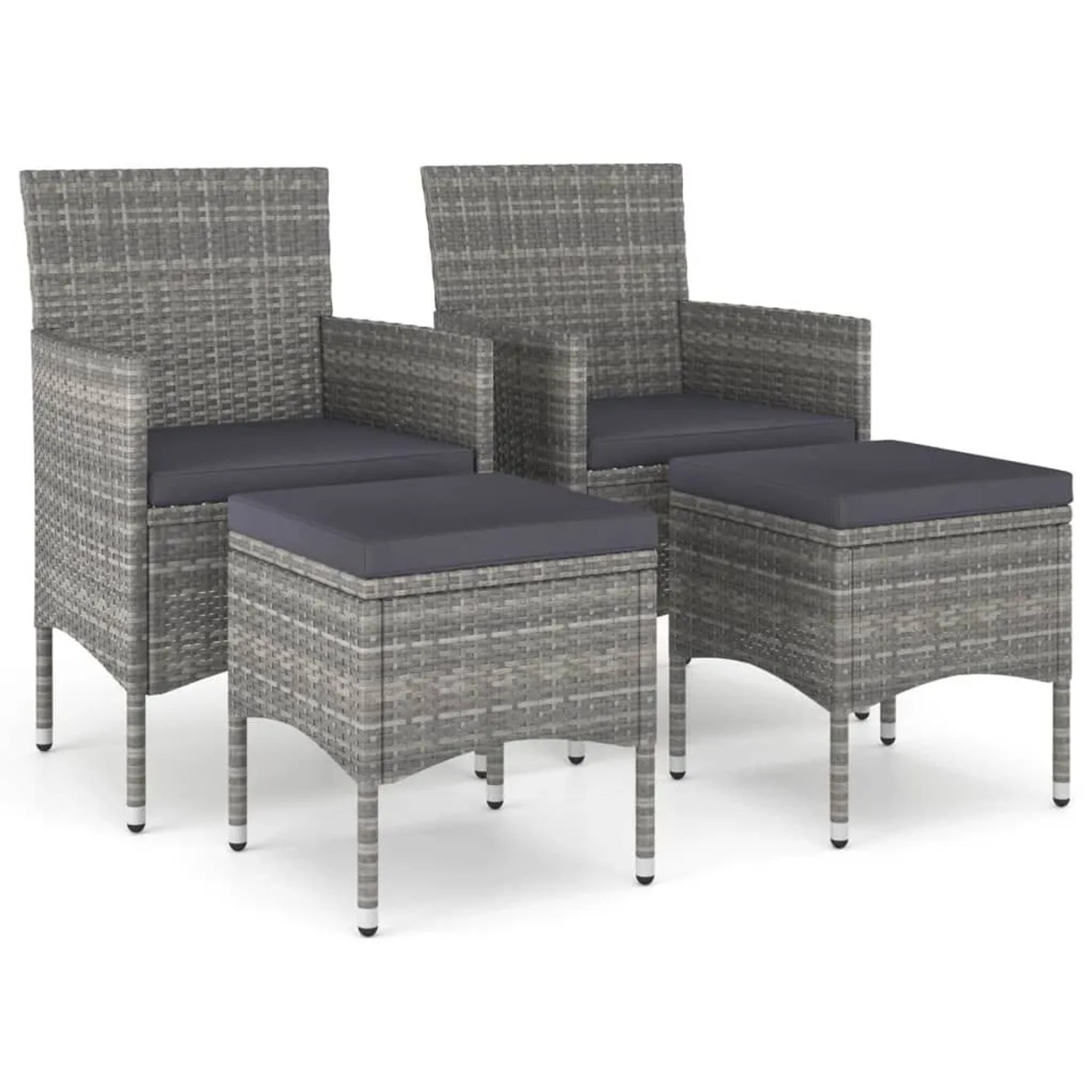 Furnicato 4-tlg Gartenstuhl- Und Hocker-set Aus Poly Rattan Mit Kissen Grau Stuhl 53x58x84 Cm Hocker 415x415x425 Cm