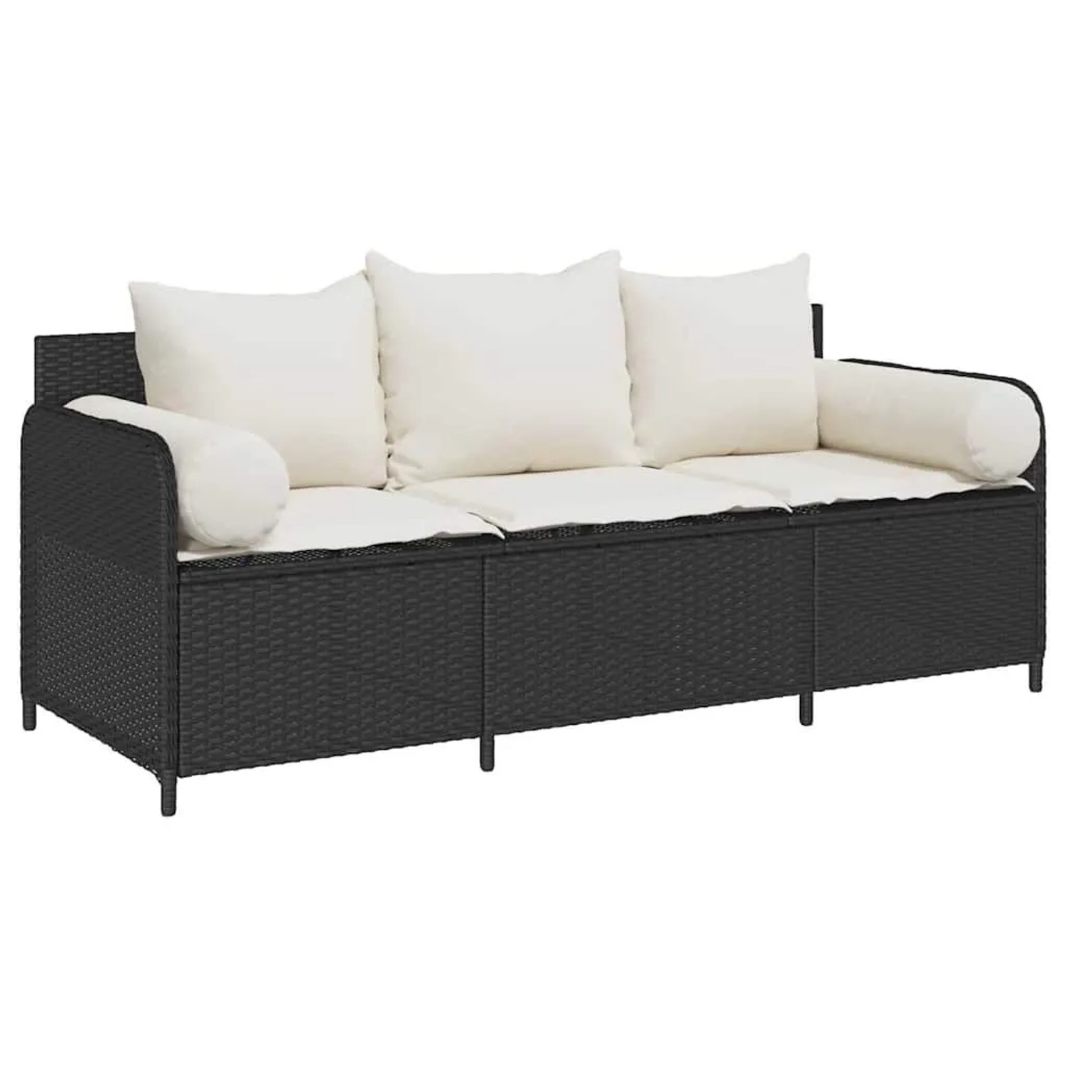vidaXL Gartensofa mit Kissen 3-Sitzer Schwarz Poly Rattan 4104172